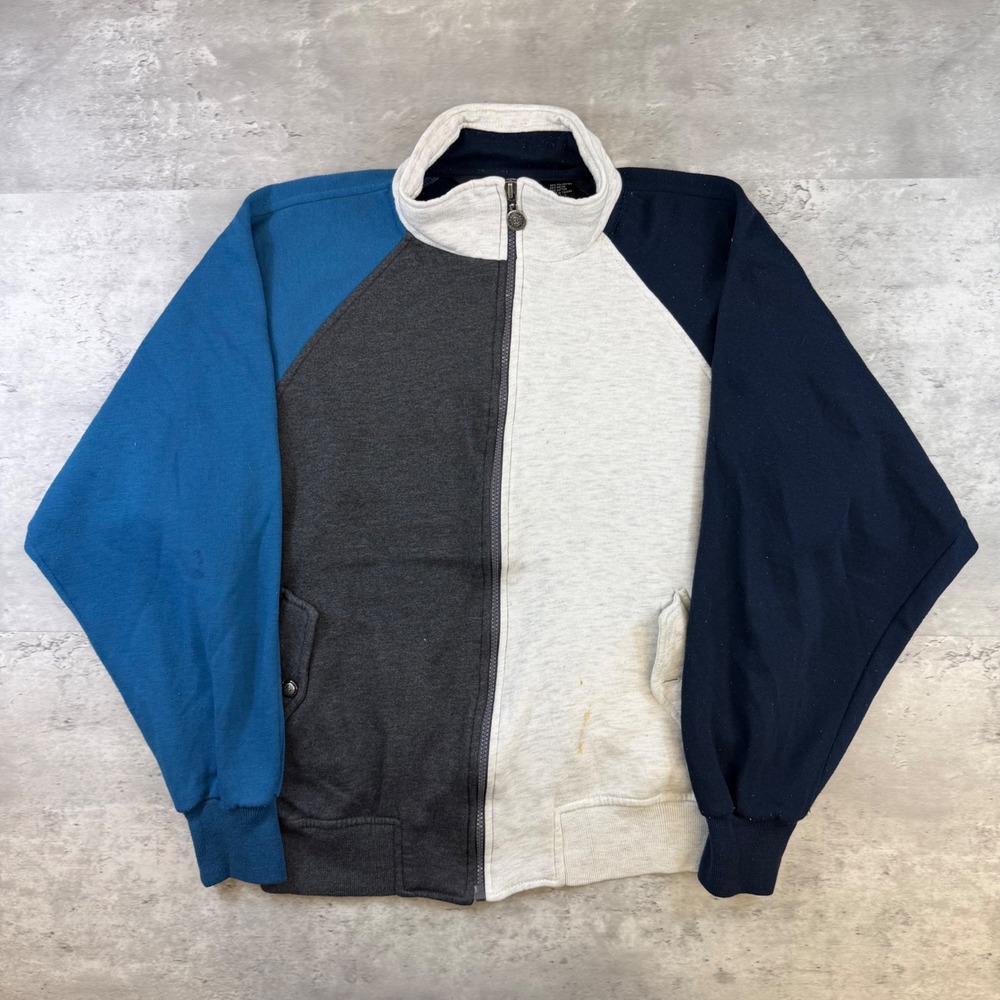 Christian Dior Monsieur Vintage Colorblock Full Zip Sweatshirt Mens L Grey Blue